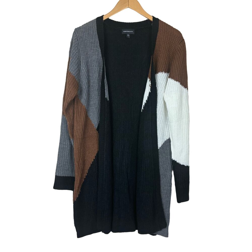 Fortune + Ivy Color Block Open Long Cardigan Basic Wardrobe Colors Size XL